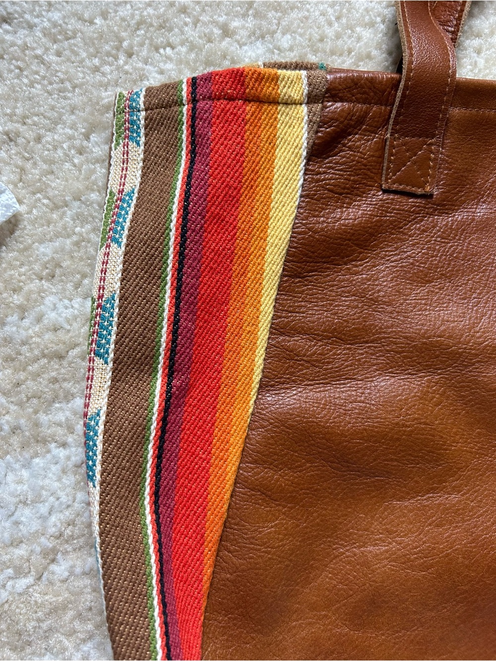 Vaalbara Leather Tote Bag Brown Serape Stripe Southwestern Shoulder Bag Large - Picture 2 of 9